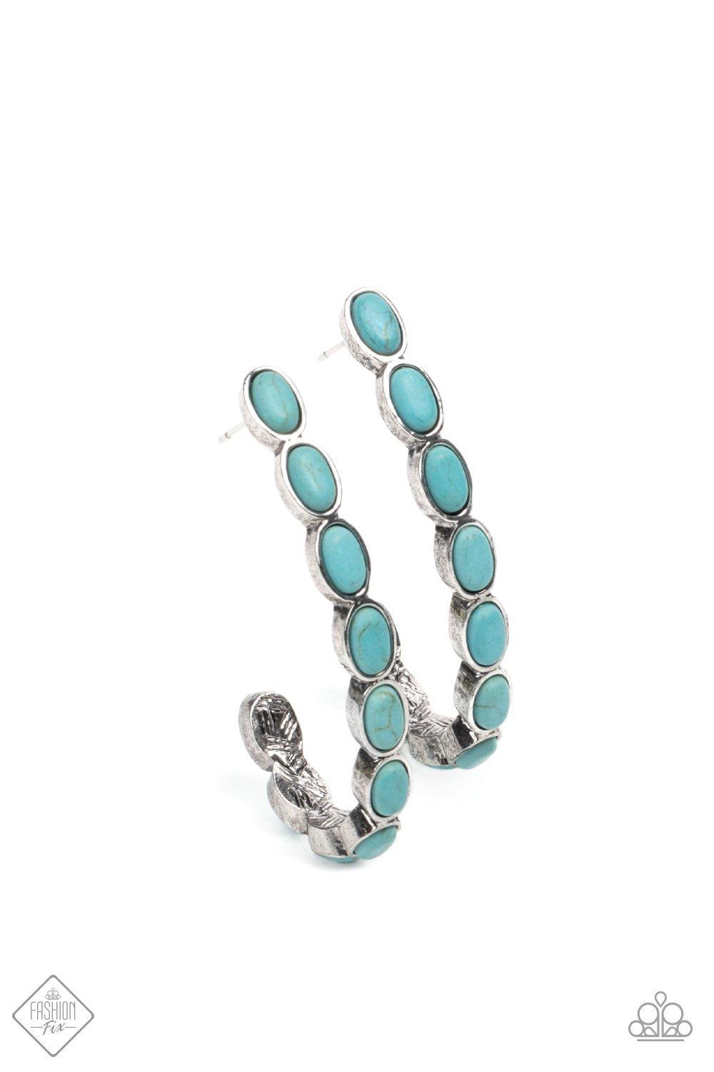 Kick Up a SANDSTORM Turquoise Blue Stone Hoop Earrings - Paparazzi Accessories- lightbox - CarasShop.com - Paparazzi Jewelry by Cara Jewels