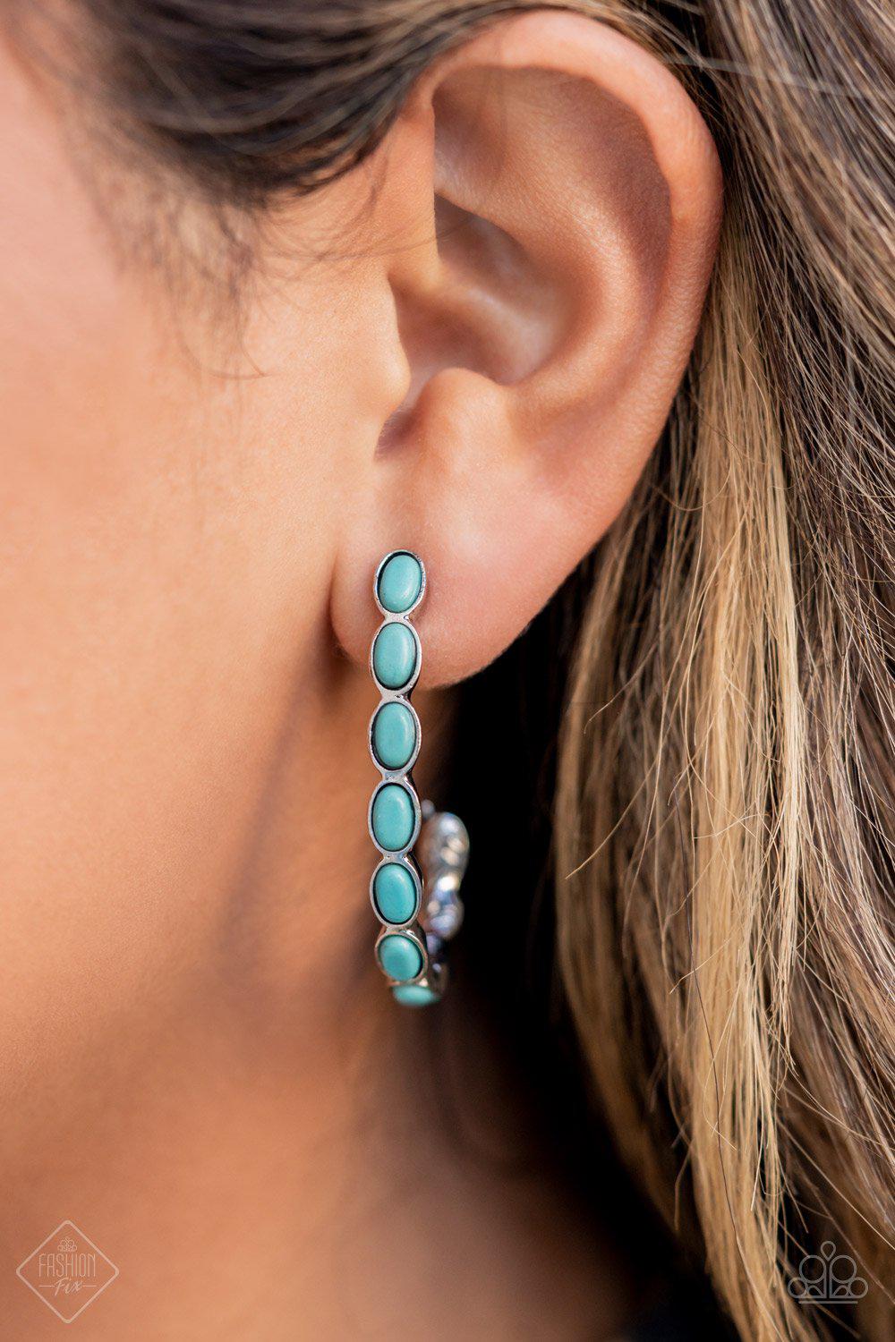 Kick Up a SANDSTORM Turquoise Blue Stone Hoop Earrings - Paparazzi Accessories- lightbox - CarasShop.com - Paparazzi Jewelry by Cara Jewels