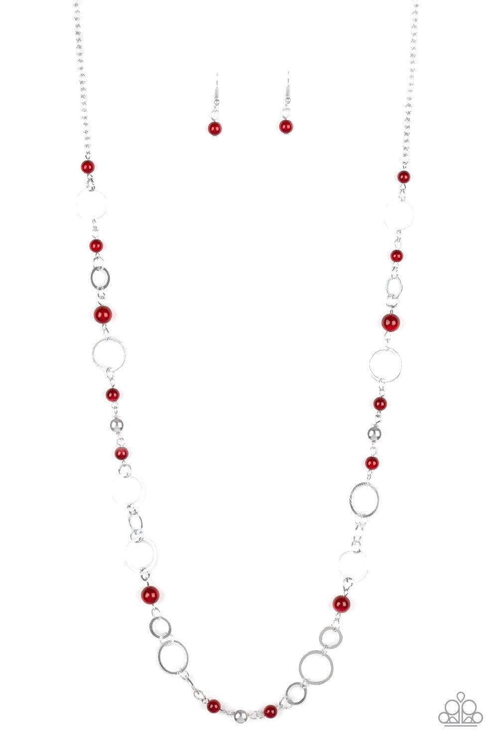 Kid In A Candy Shop Red and Silver Necklace - Paparazzi Accessories - free matching earrings -CarasShop.com - Paparazzi Jewelry by Cara Jewels