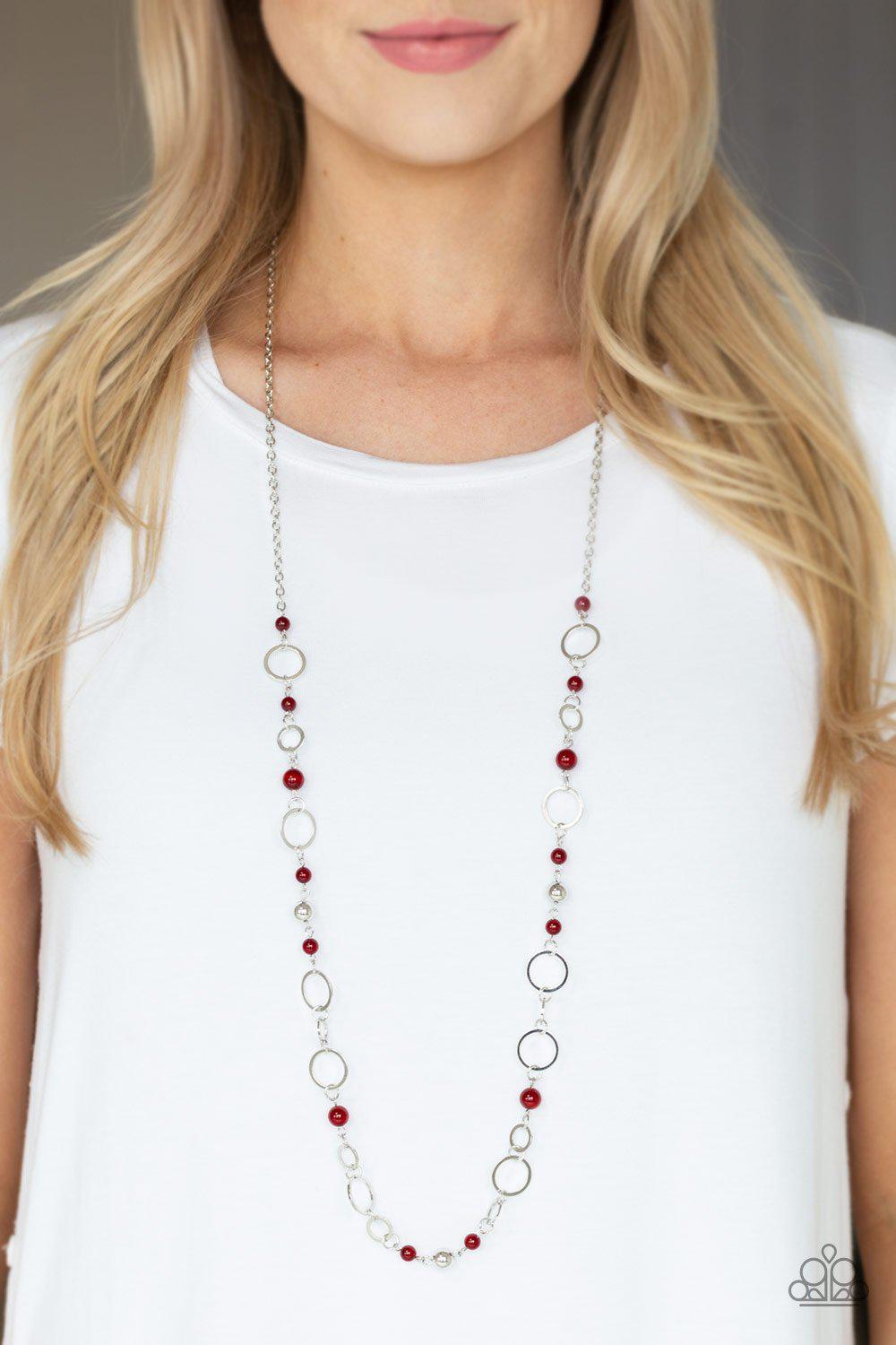 Kid In A Candy Shop Red and Silver Necklace - Paparazzi Accessories- lightbox - CarasShop.com - Paparazzi Jewelry by Cara Jewels