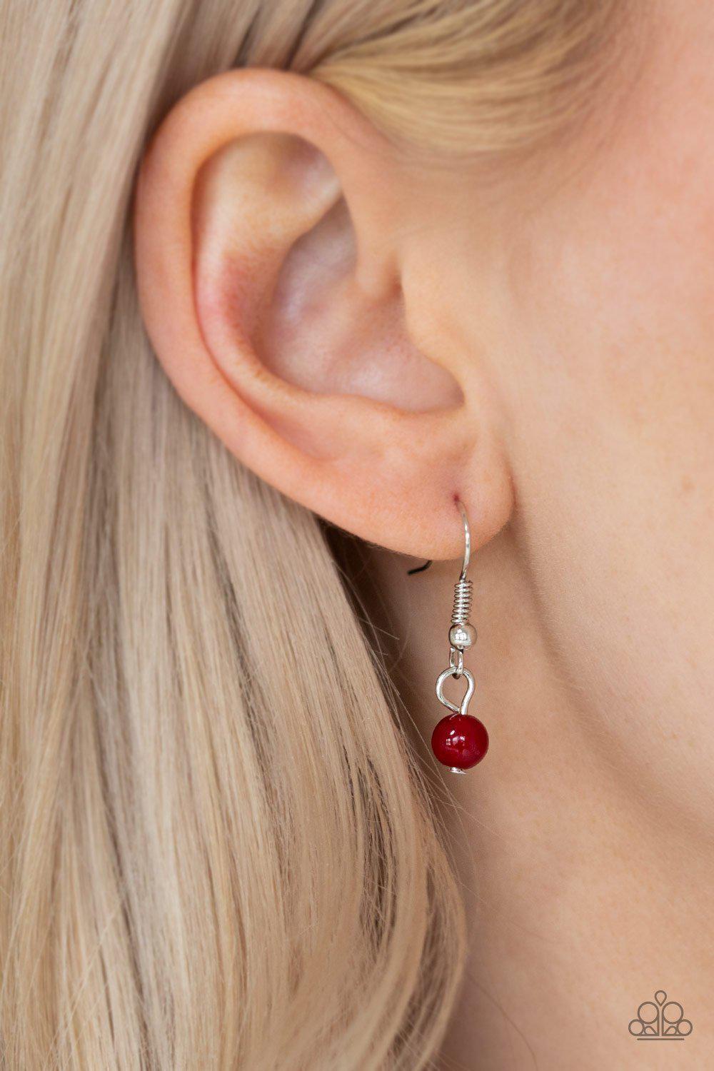 Kid In A Candy Shop Red and Silver Necklace - Paparazzi Accessories- on model - CarasShop.com - Paparazzi Jewelry by Cara Jewels