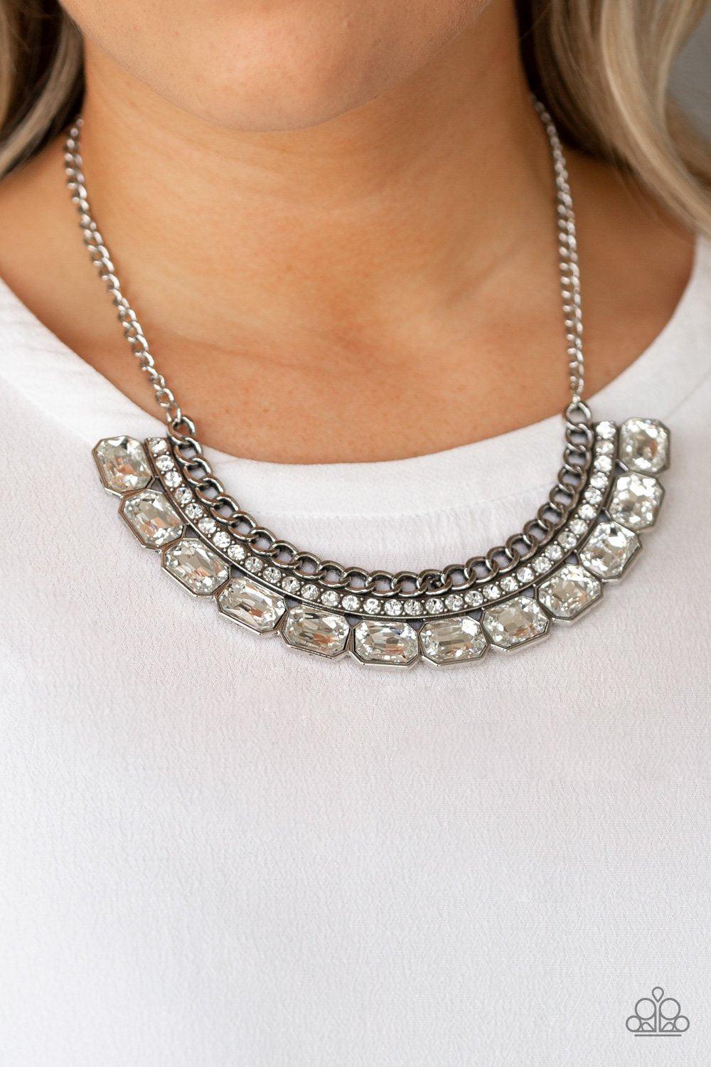 Killer Knockout White Rhinestone Necklace - Paparazzi Accessories- lightbox - CarasShop.com - Paparazzi Jewelry by Cara Jewels