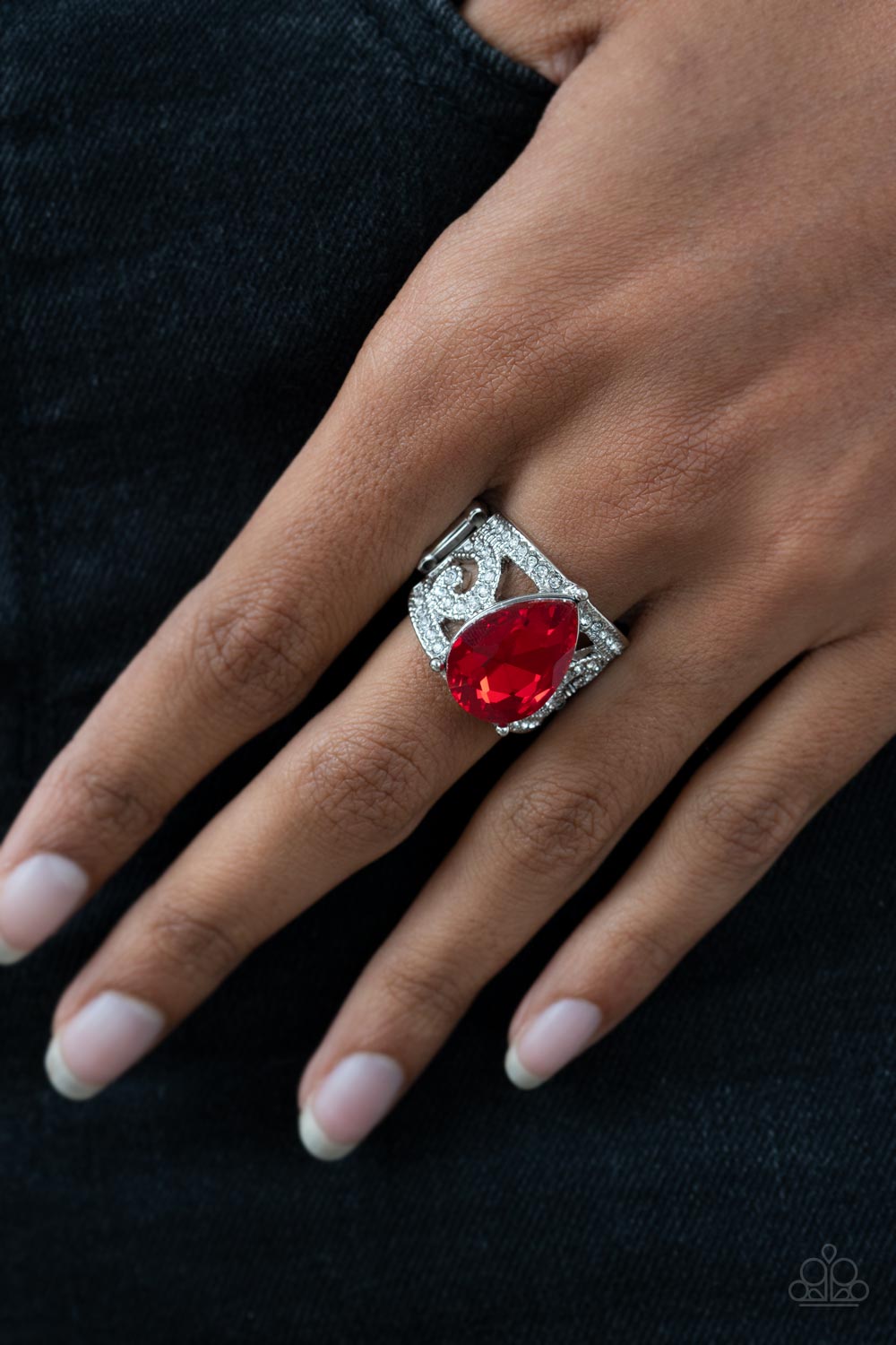 Kinda a Big Deal Red Rhinestone Ring - Paparazzi Accessories- lightbox - CarasShop.com - Paparazzi Jewelry by Cara Jewels