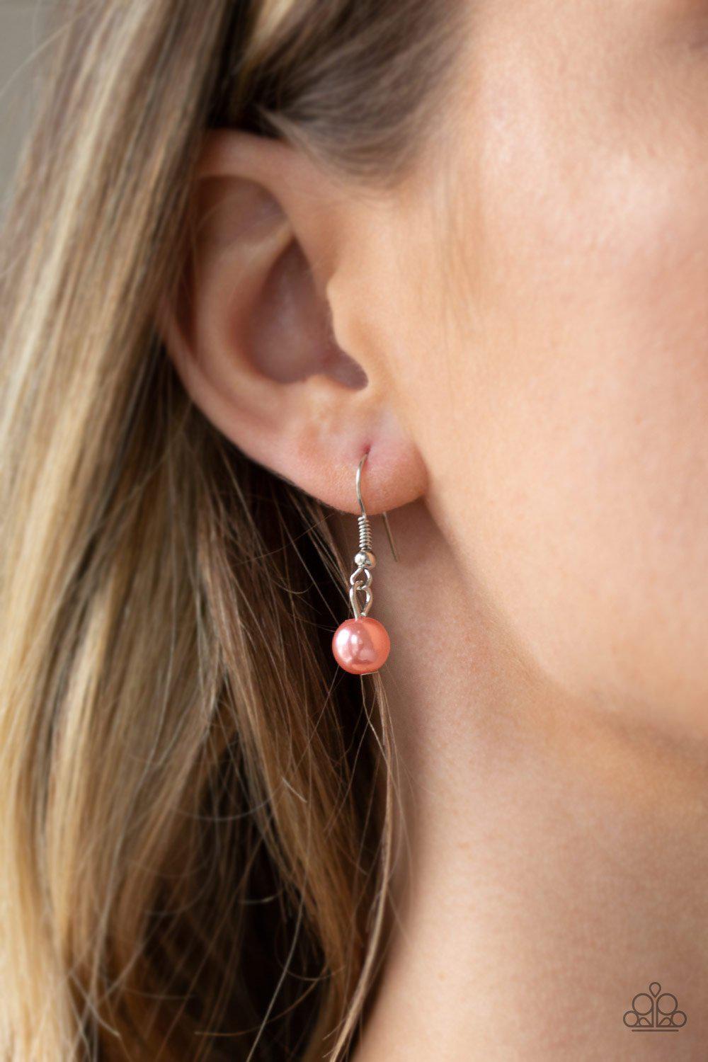 Kindhearted Heart Coral Pearl and Silver Heart Necklace - Paparazzi Accessories - free matching earrings -CarasShop.com - Paparazzi Jewelry by Cara Jewels