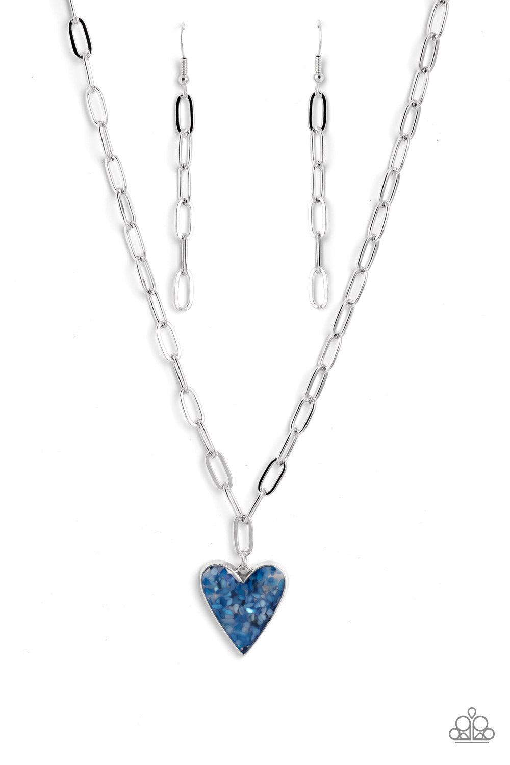 Kiss and SHELL Blue Heart Necklace - Paparazzi Accessories- lightbox - CarasShop.com - Paparazzi Jewelry by Cara Jewels