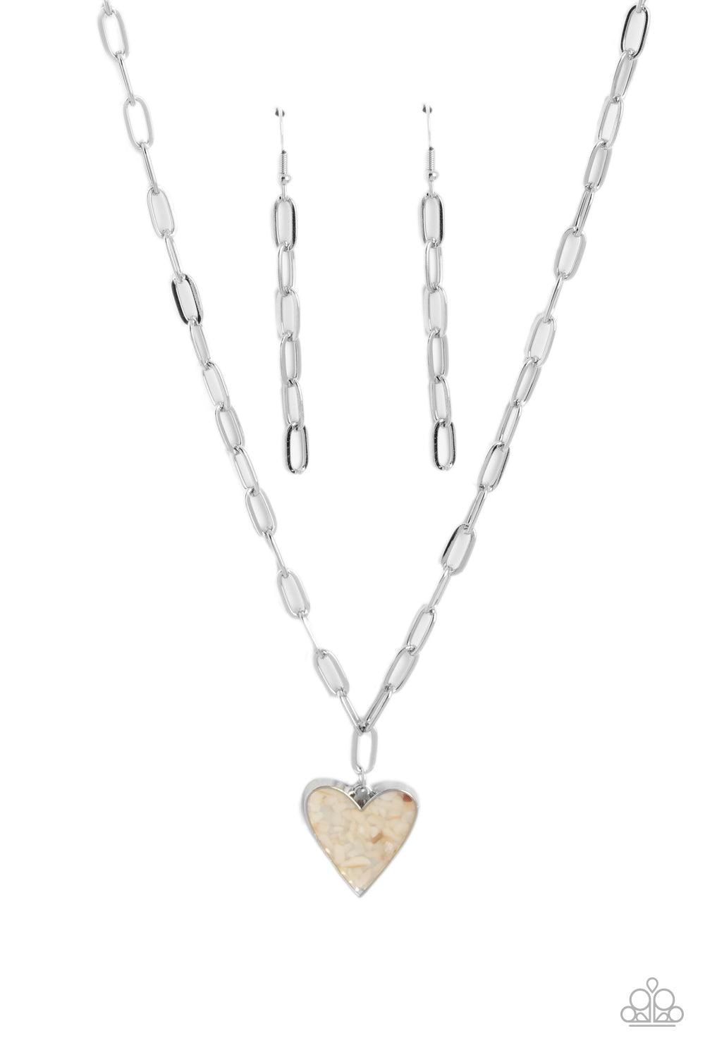 Kiss and SHELL White Heart Necklace - Paparazzi Accessories- lightbox - CarasShop.com - Paparazzi Jewelry by Cara Jewels