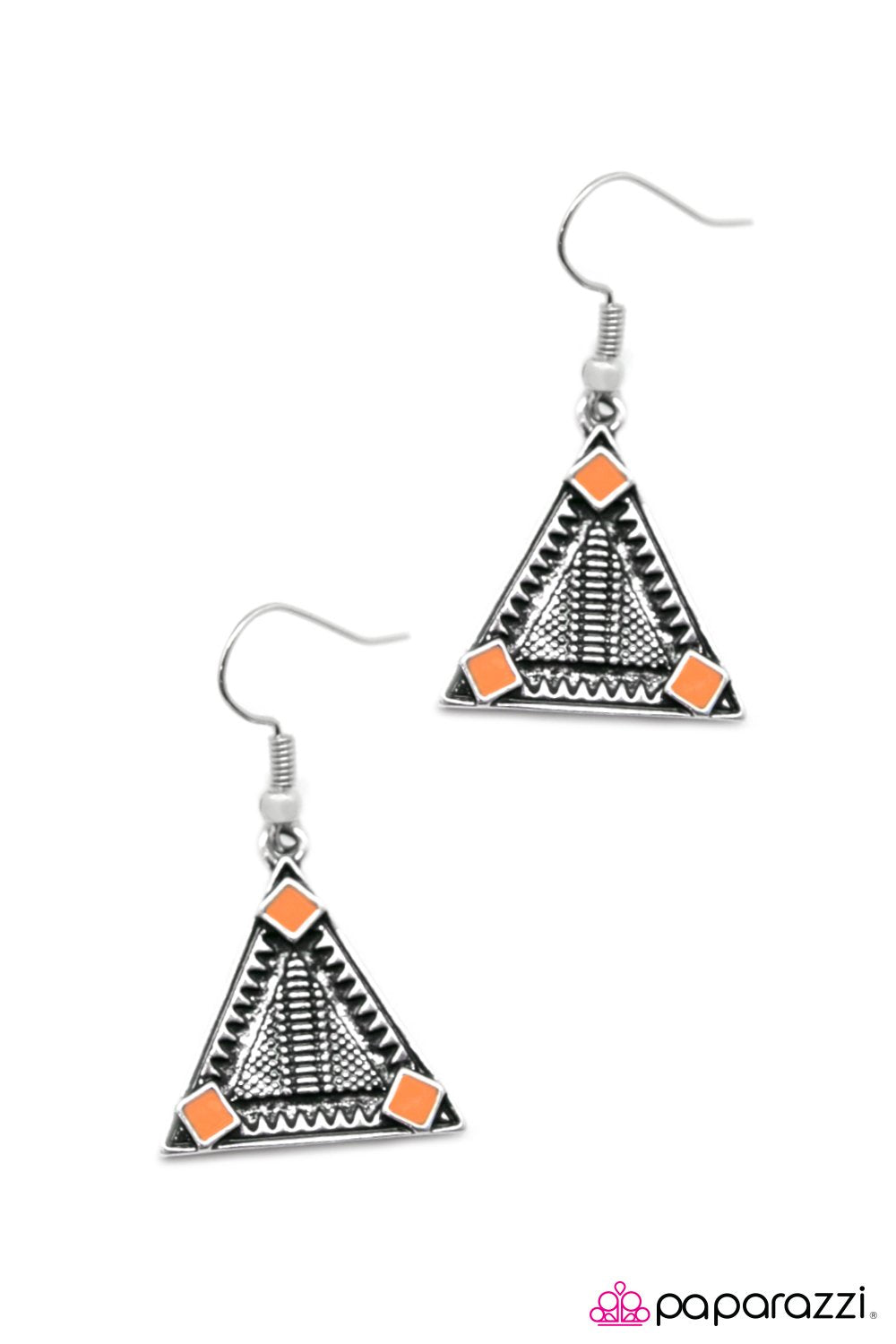 Knights Over Egypt Orange and Silver Earrings - Paparazzi Accessories- lightbox - CarasShop.com - Paparazzi Jewelry by Cara Jewels