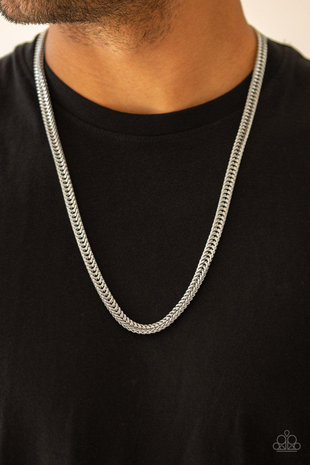 Knockout King Men's Silver Chain Necklace - Paparazzi Accessories- lightbox - CarasShop.com - Paparazzi Jewelry by Cara Jewels