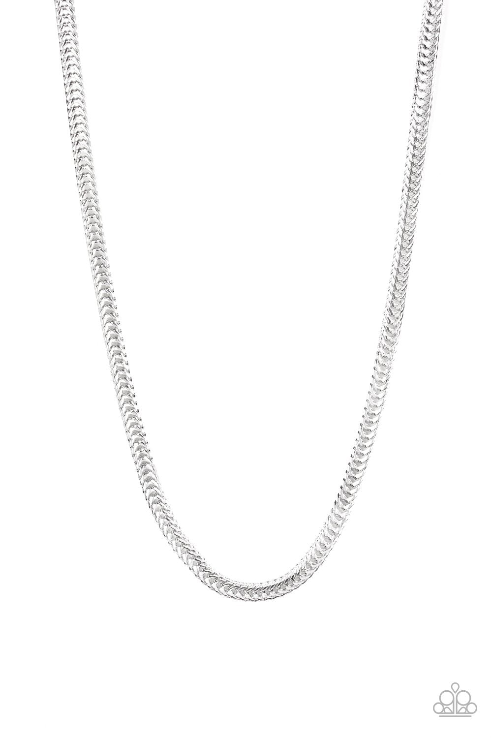Knockout King Men's Silver Chain Necklace - Paparazzi Accessories- on model - CarasShop.com - Paparazzi Jewelry by Cara Jewels