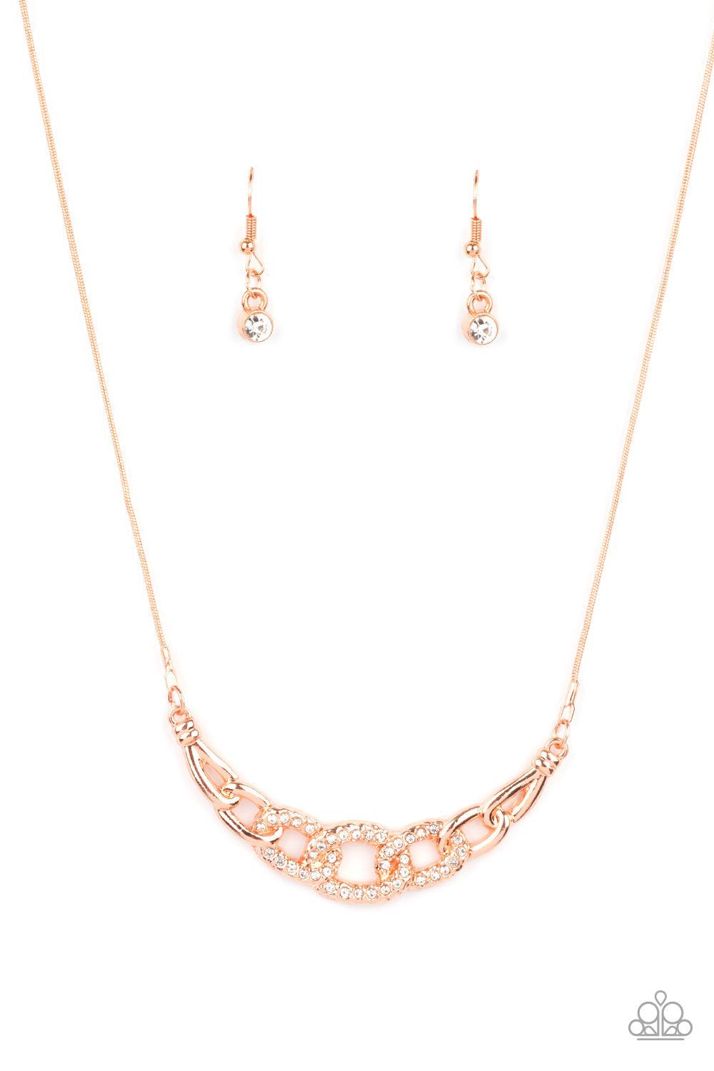 KNOT In Love Copper and Rhinestone Necklace - Paparazzi Accessories- lightbox - CarasShop.com - Paparazzi Jewelry by Cara Jewels