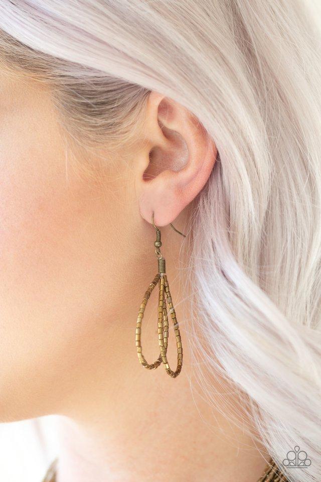 Knotted Knockout Brass Seed Bead Necklace - Paparazzi Accessories - free matching earrings -CarasShop.com - Paparazzi Jewelry by Cara Jewels