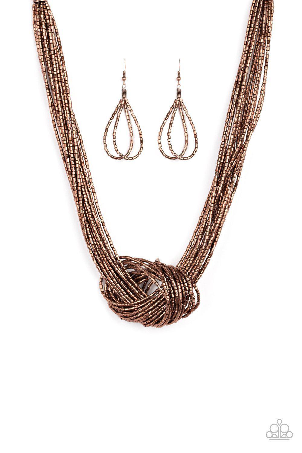 Knotted Knockout Copper Seed Bead Necklace - Paparazzi Accessories- lightbox - CarasShop.com - Paparazzi Jewelry by Cara Jewels