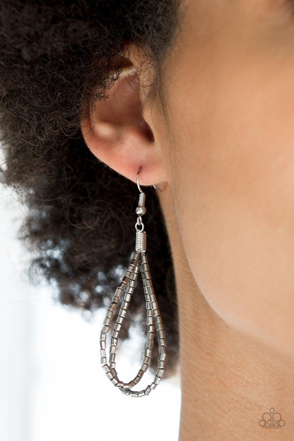 Knotted Knockout Gunmetal Black Seed Bead Necklace - Paparazzi Accessories - free matching earrings -CarasShop.com - Paparazzi Jewelry by Cara Jewels