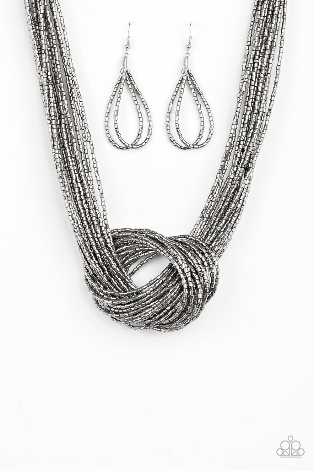 Knotted Knockout Gunmetal Black Seed Bead Necklace - Paparazzi Accessories- lightbox - CarasShop.com - Paparazzi Jewelry by Cara Jewels
