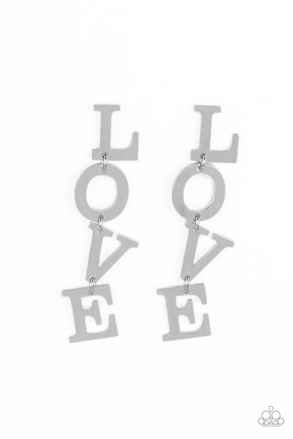L-O-V-E Silver Earrings - Paparazzi Accessories- lightbox - CarasShop.com - Paparazzi Jewelry by Cara Jewels