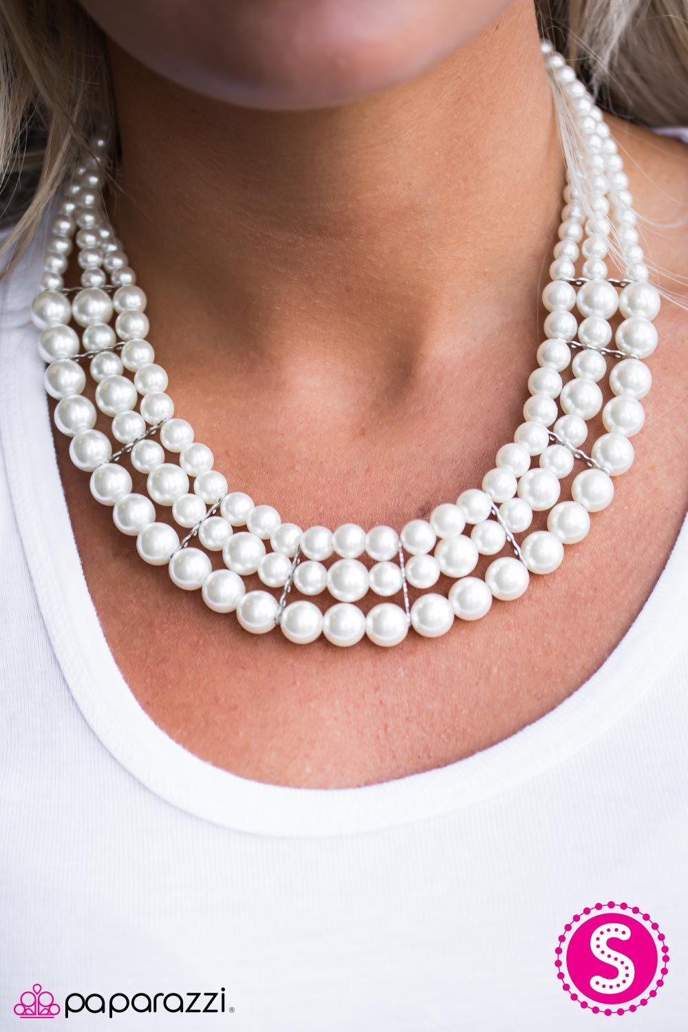 Lady in Waiting White Pearl Necklace and matching Earrings - Paparazzi Accessories- lightbox - CarasShop.com - Paparazzi Jewelry by Cara Jewels