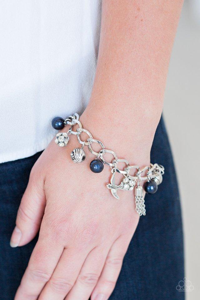 Lady Love Dove Blue and Silver Charm Bracelet - Paparazzi Accessories- on model - CarasShop.com - Paparazzi Jewelry by Cara Jewels