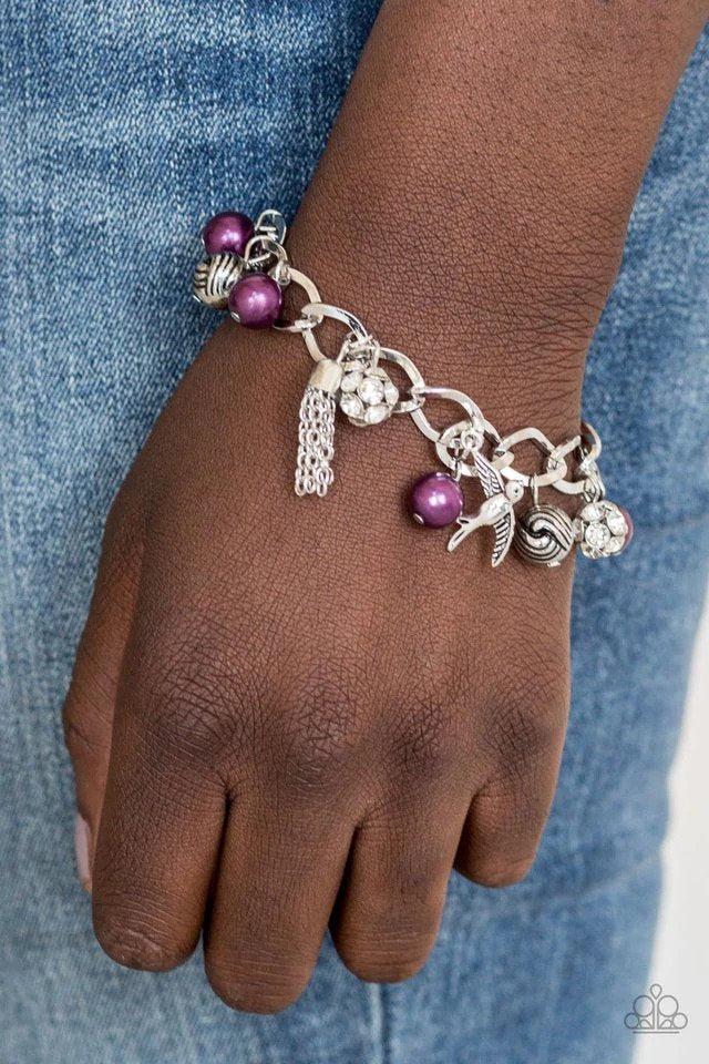Lady Love Dove Purple Charm Bracelet - Paparazzi Accessories- on model - CarasShop.com - Paparazzi Jewelry by Cara Jewels
