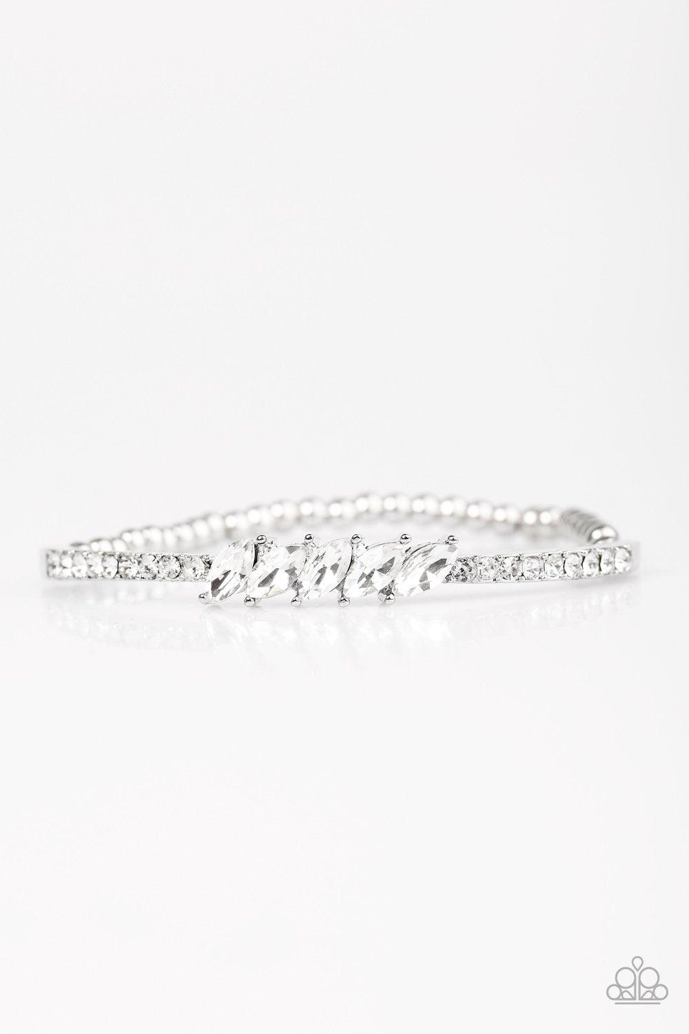 Lap of Luxury White Rhinestone Bracelet - Paparazzi Accessories- on model - CarasShop.com - Paparazzi Jewelry by Cara Jewels