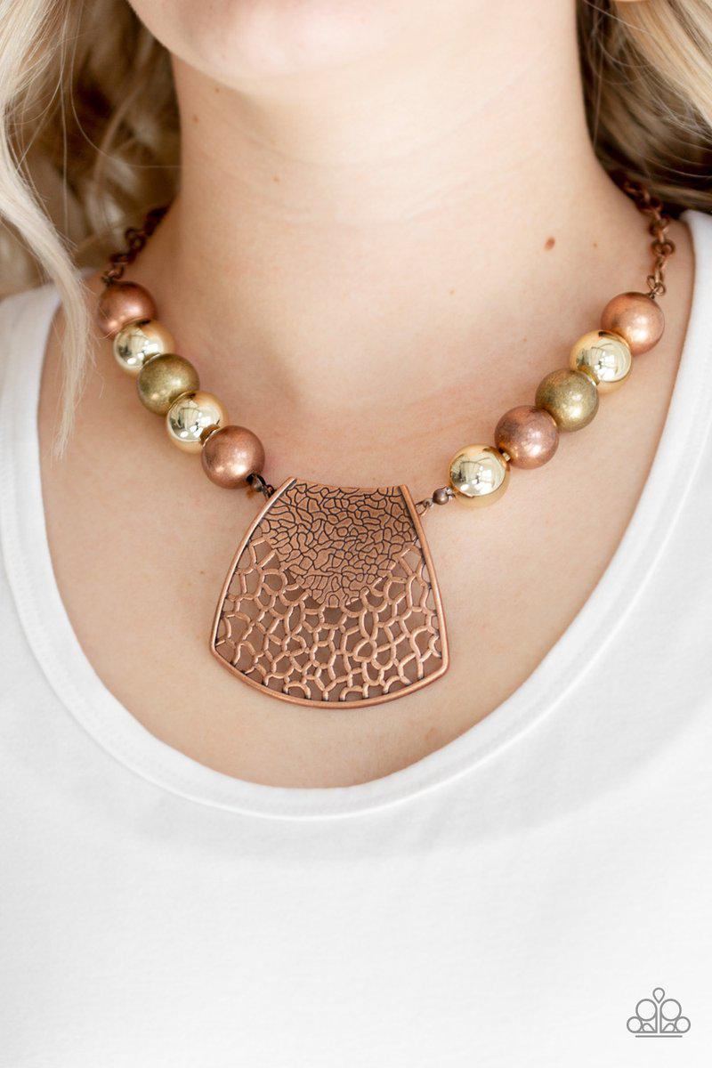 Large and In Charge Multi Copper and Brass Necklace - Paparazzi Accessories- lightbox - CarasShop.com - Paparazzi Jewelry by Cara Jewels