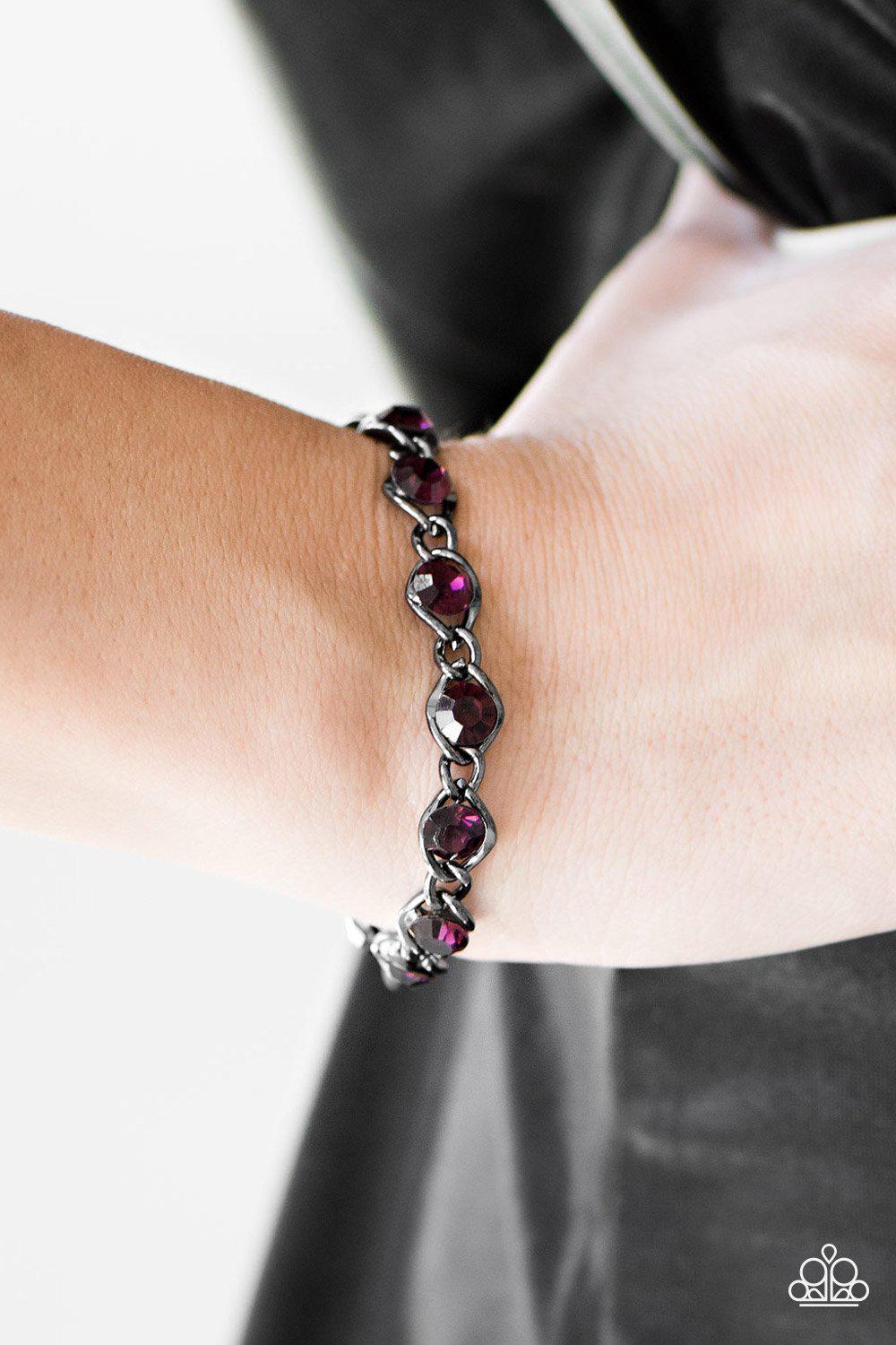 Last Glam Standing Purple Rhinestone Bracelet - Paparazzi Accessories- lightbox - CarasShop.com - Paparazzi Jewelry by Cara Jewels