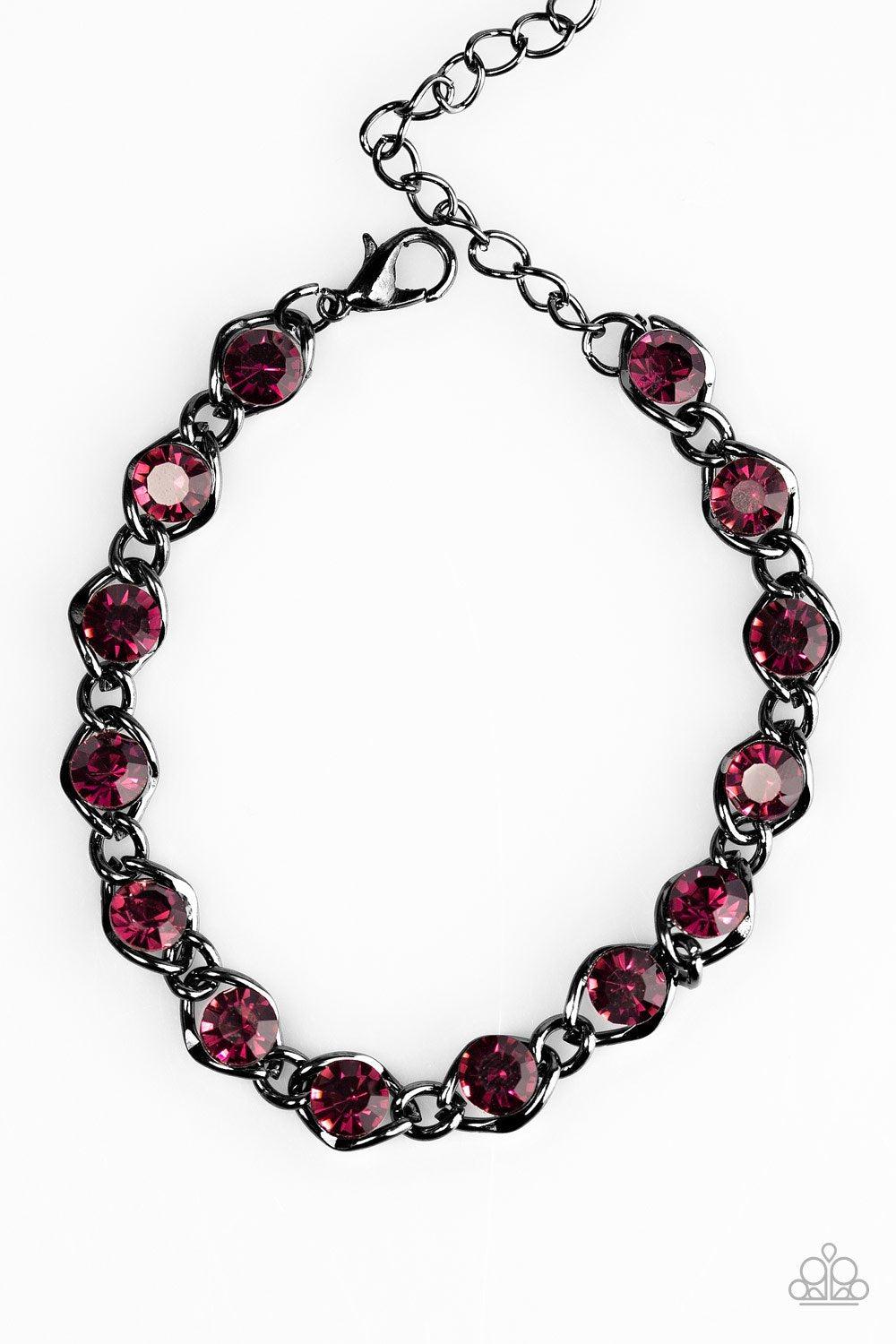 Last Glam Standing Purple Rhinestone Bracelet - Paparazzi Accessories- on model - CarasShop.com - Paparazzi Jewelry by Cara Jewels