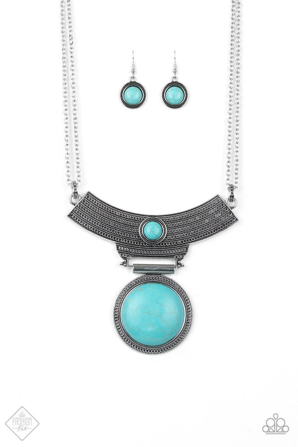 Lasting EMPRESS-ions Turquoise Blue Stone Necklace - Paparazzi Accessories - free matching earrings -CarasShop.com - Paparazzi Jewelry by Cara Jewels