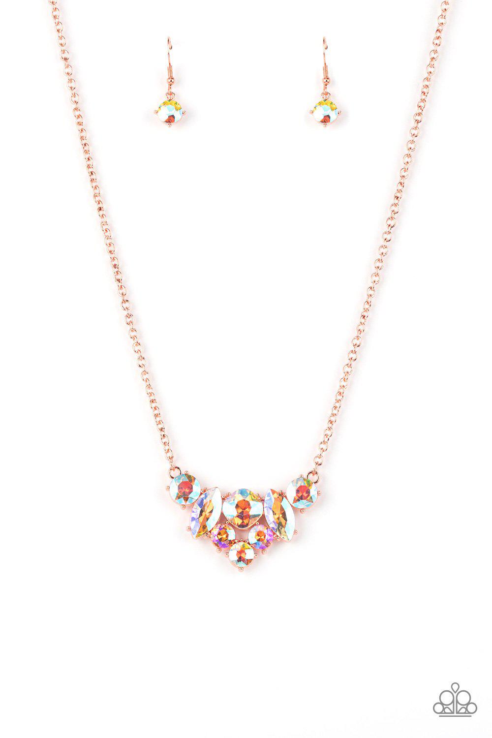 Lavishly Loaded Copper and Iridescent Rhinestone Necklace - Paparazzi Accessories- lightbox - CarasShop.com - Paparazzi Jewelry by Cara Jewels