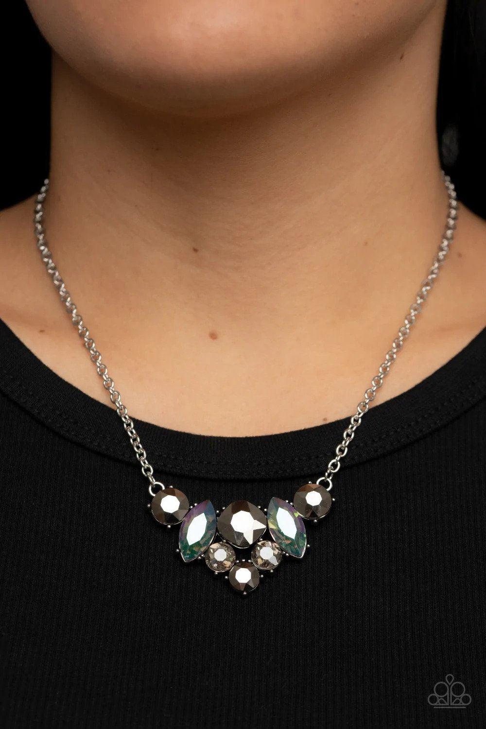 Lavishly Loaded Silver Necklace - Paparazzi Accessories- on model - CarasShop.com - Paparazzi Jewelry by Cara Jewels