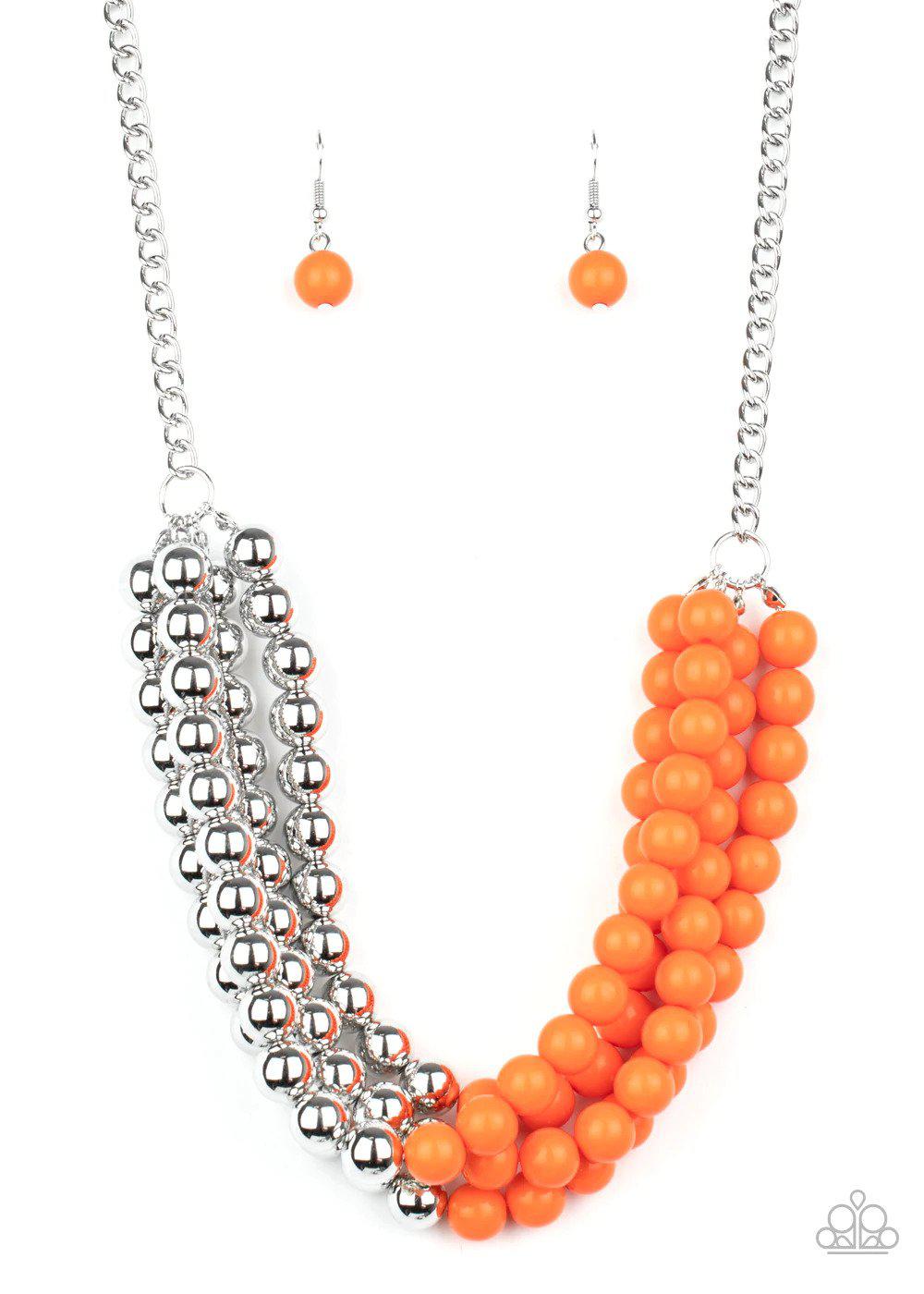 Layer After Layer Orange and Silver Necklace - Paparazzi Accessories- lightbox - CarasShop.com - Paparazzi Jewelry by Cara Jewels