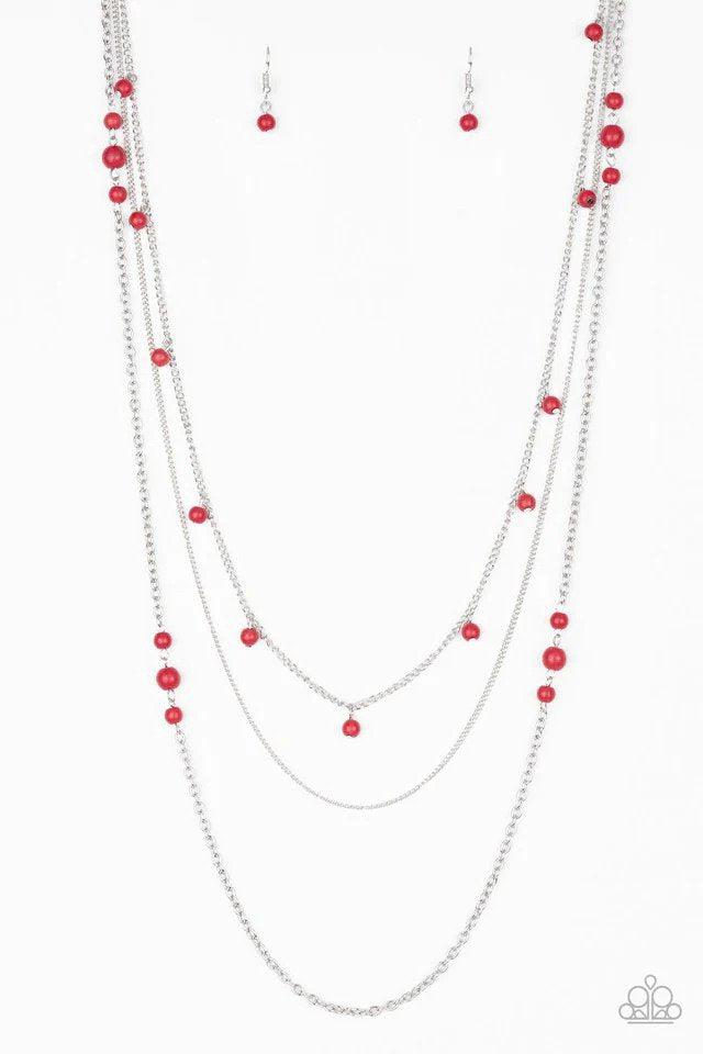 Laying The Groundwork Red Necklace - Paparazzi Accessories- lightbox - CarasShop.com - Paparazzi Jewelry by Cara Jewels
