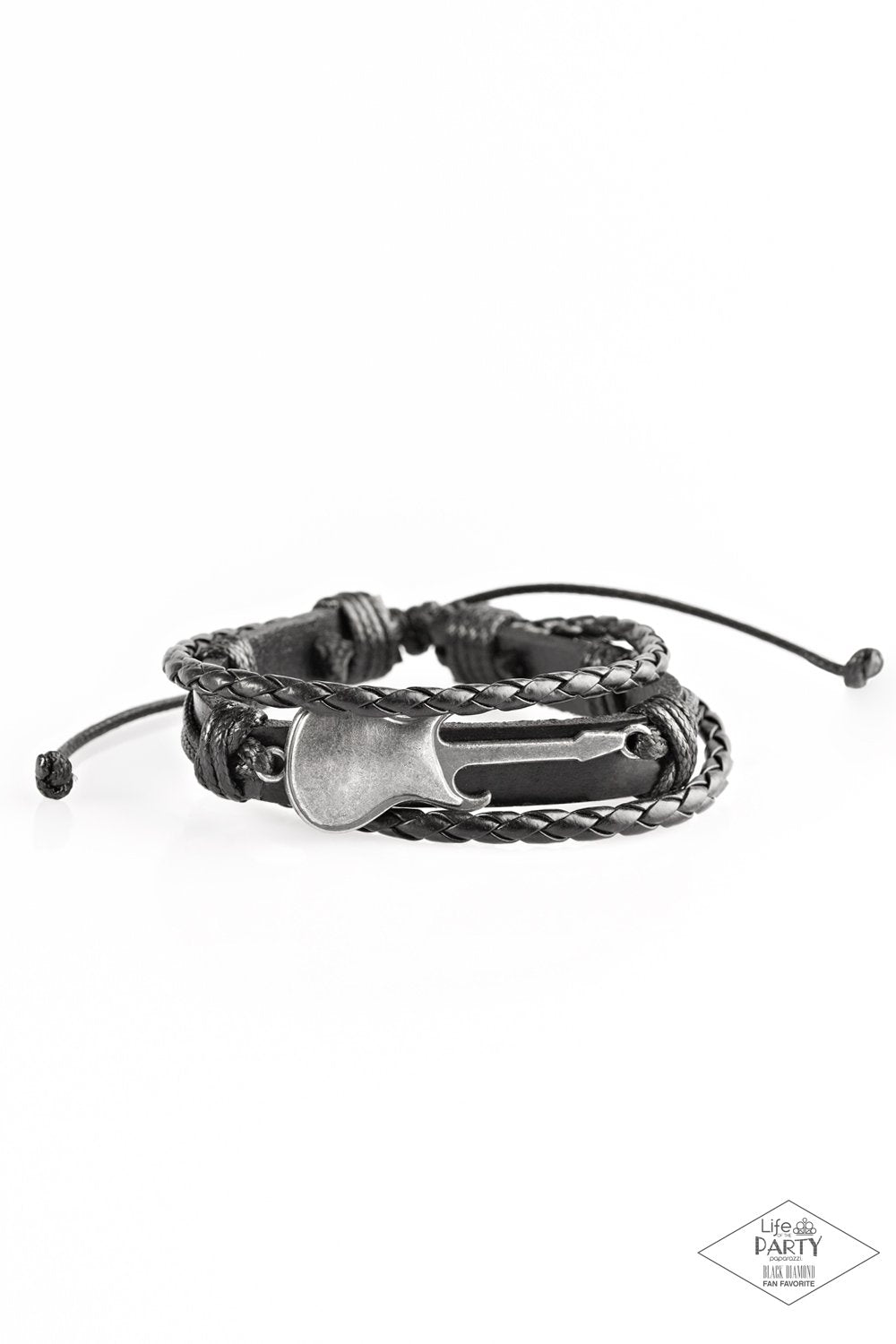Lead Guitar Black Urban Bracelet - Paparazzi Accessories- on model - CarasShop.com - Paparazzi Jewelry by Cara Jewels
