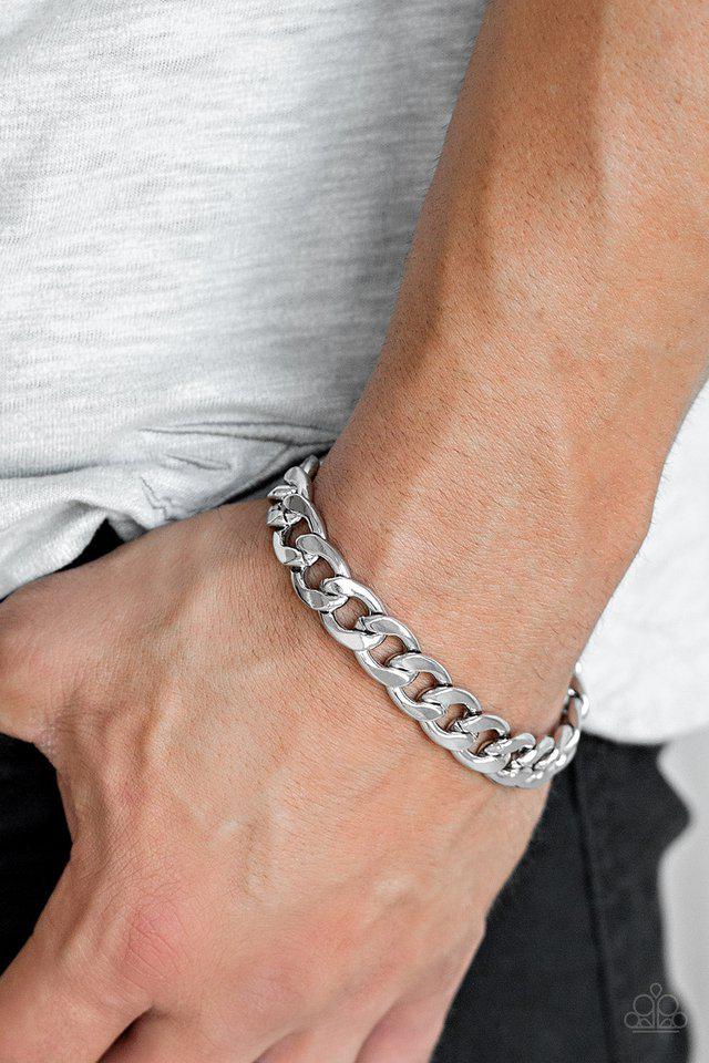 Leader Board Men's Silver Bracelet - Paparazzi Accessories- on model - CarasShop.com - Paparazzi Jewelry by Cara Jewels