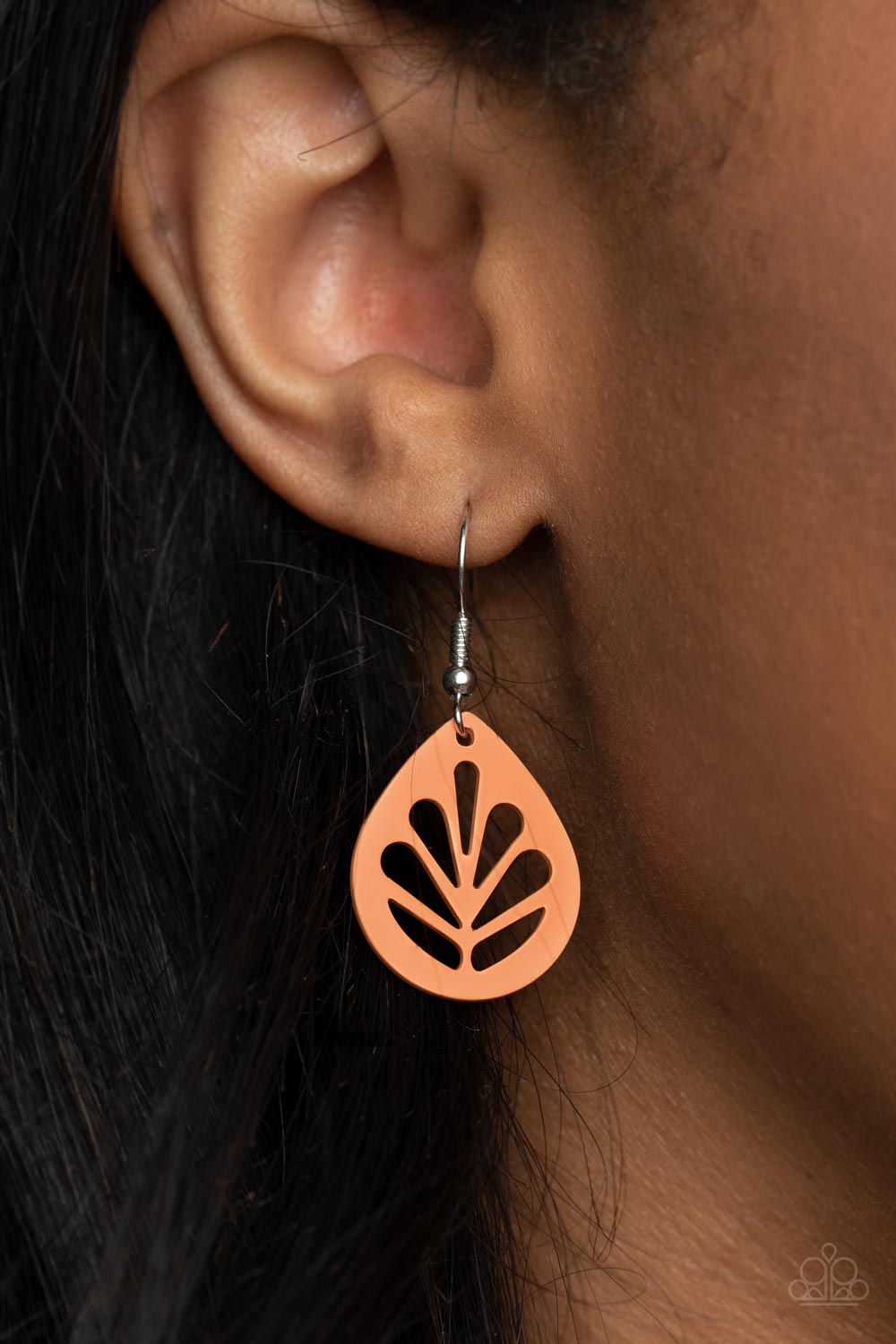 LEAF Yourself Wide Open Orange Leaf Earrings - Paparazzi Accessories- lightbox - CarasShop.com - Paparazzi Jewelry by Cara Jewels