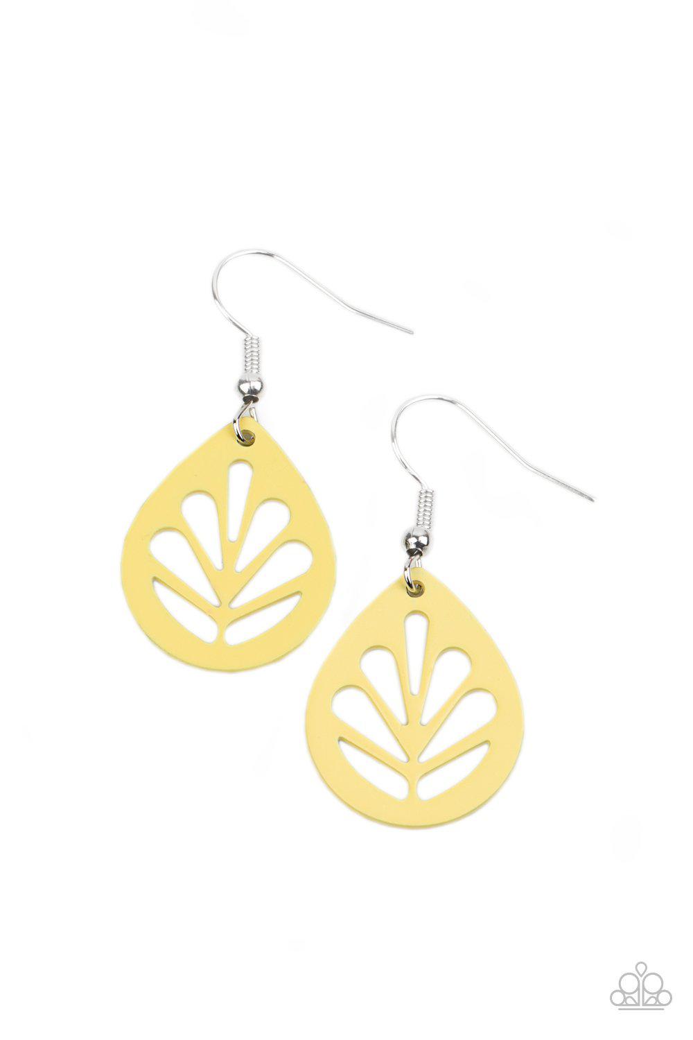 LEAF Yourself Wide Open Yellow Earrings - Paparazzi Accessories- lightbox - CarasShop.com - Paparazzi Jewelry by Cara Jewels