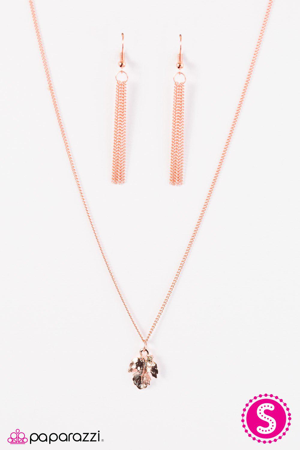 LEAFing Home Copper Leaf Necklace - Paparazzi Accessories - free matching earrings -CarasShop.com - Paparazzi Jewelry by Cara Jewels