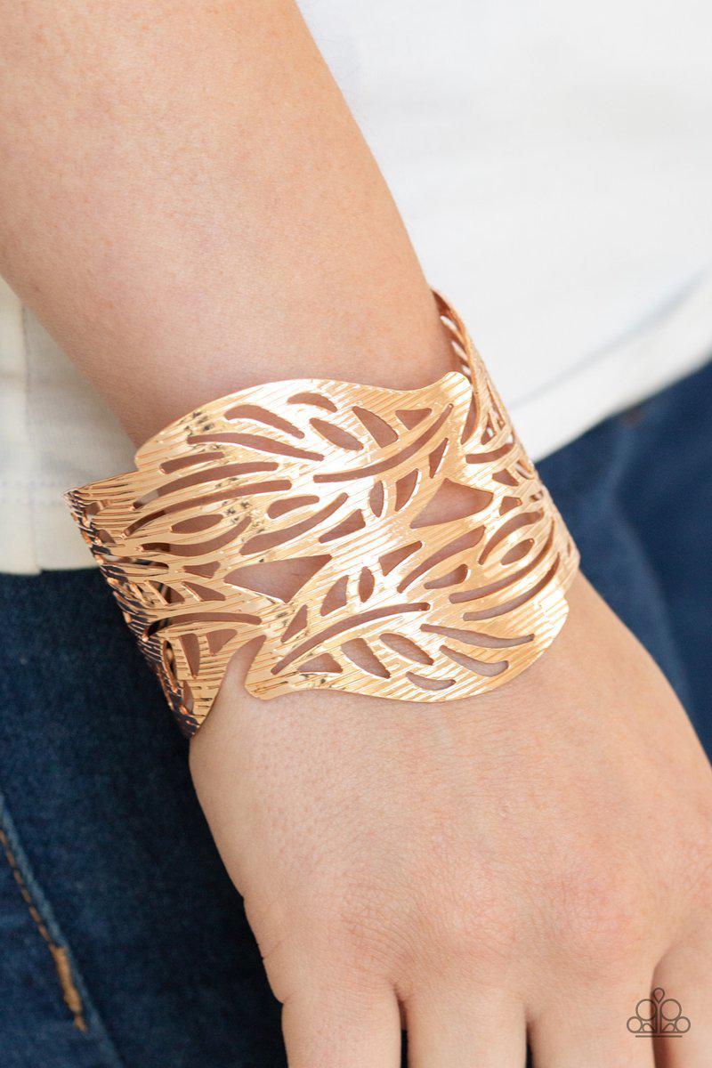 Leafy Lei Rose Gold Cuff Bracelet - Paparazzi Accessories- lightbox - CarasShop.com - Paparazzi Jewelry by Cara Jewels