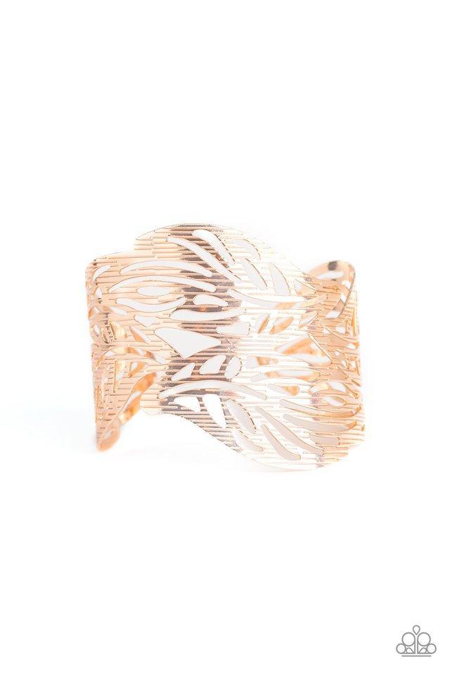 Leafy Lei Rose Gold Cuff Bracelet - Paparazzi Accessories- on model - CarasShop.com - Paparazzi Jewelry by Cara Jewels