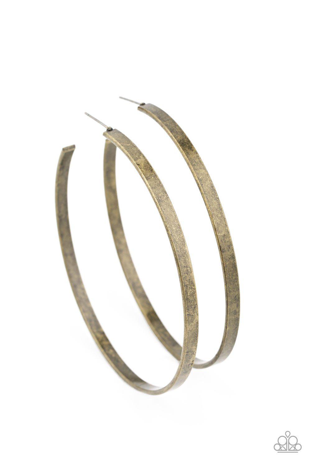 Lean Into The Curves Brass Hoop Earrings - Paparazzi Accessories- lightbox - CarasShop.com - Paparazzi Jewelry by Cara Jewels