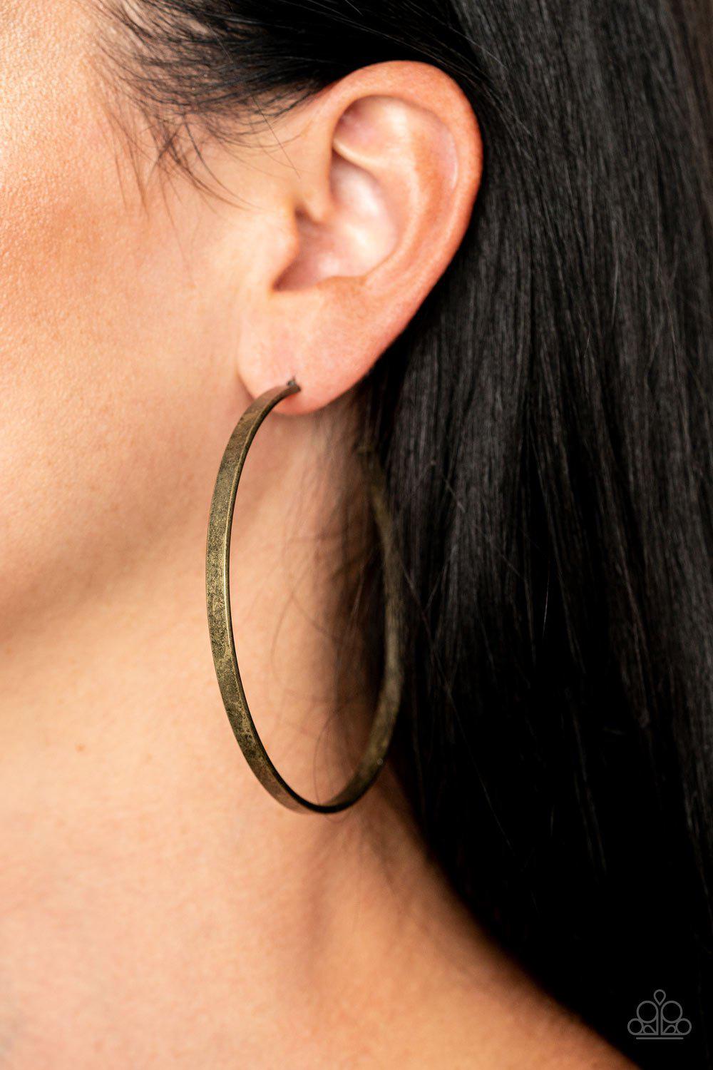 Lean Into The Curves Brass Hoop Earrings - Paparazzi Accessories- lightbox - CarasShop.com - Paparazzi Jewelry by Cara Jewels