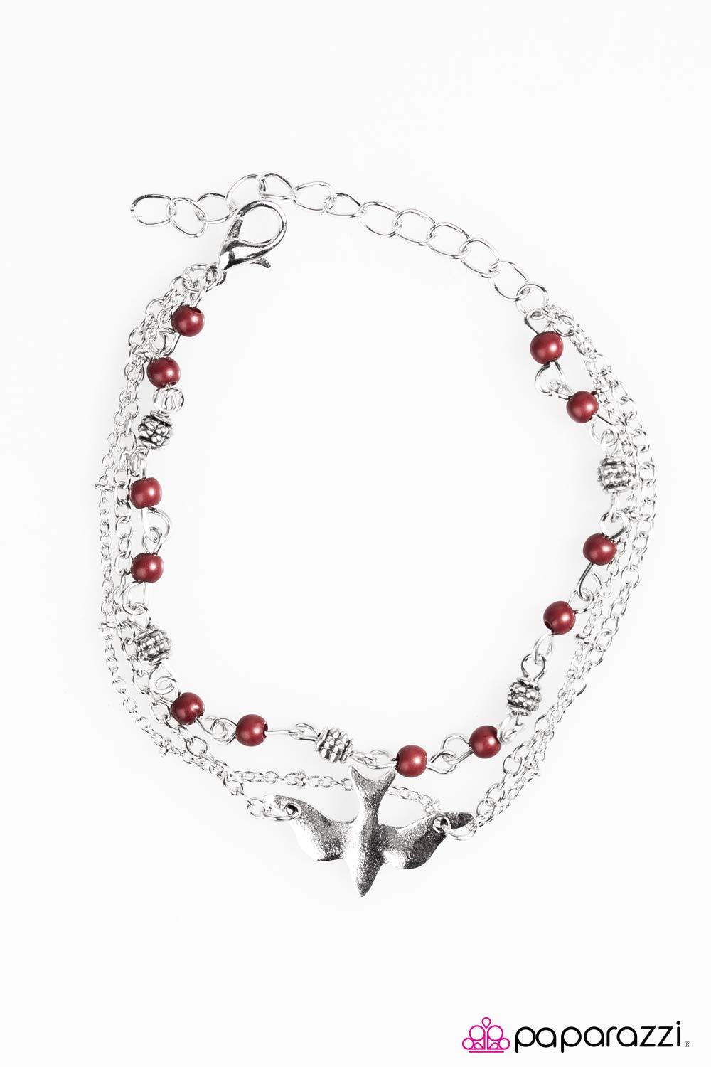 Learning To Fly Red and Silver Bracelet - Paparazzi Accessories- on model - CarasShop.com - Paparazzi Jewelry by Cara Jewels