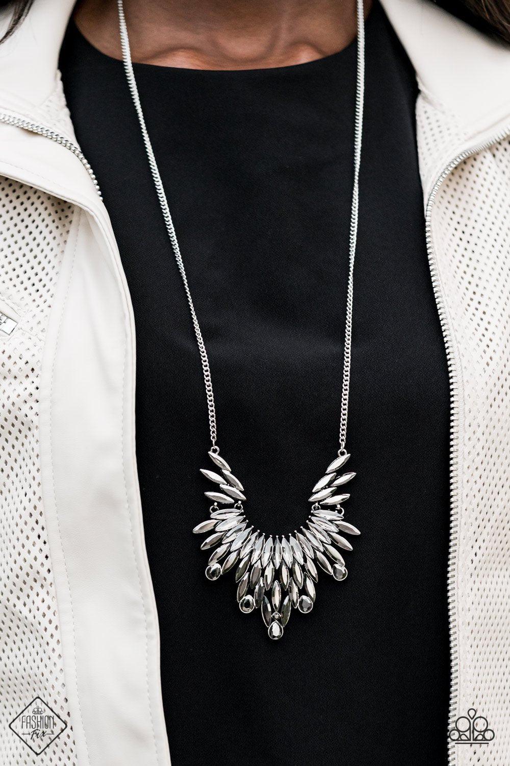 Leave it to LUXE Silver, White and Hematite Rhinestone Necklace - Paparazzi Accessories- lightbox - CarasShop.com - Paparazzi Jewelry by Cara Jewels