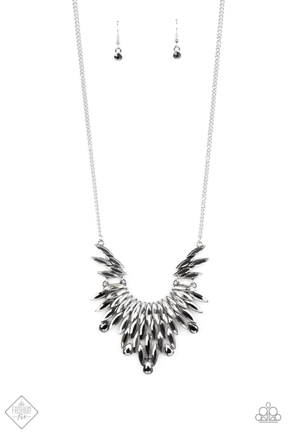 Leave it to LUXE Silver, White and Hematite Rhinestone Necklace - Paparazzi Accessories- on model - CarasShop.com - Paparazzi Jewelry by Cara Jewels