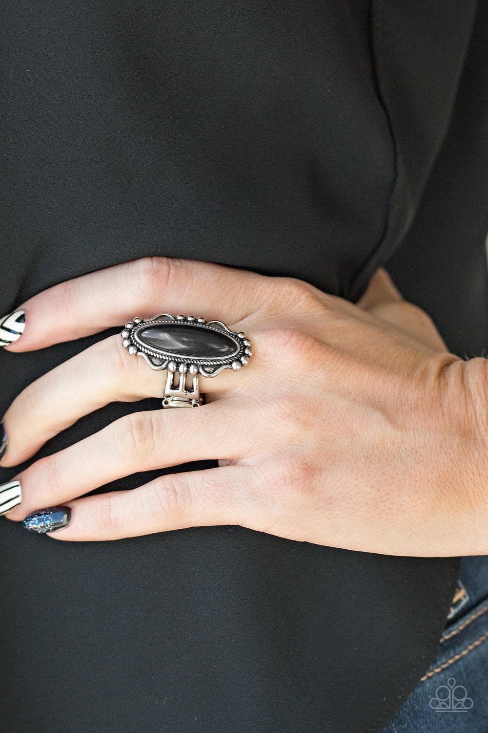 Leave No Trace Black Stone Ring - Paparazzi Accessories- lightbox - CarasShop.com - Paparazzi Jewelry by Cara Jewels