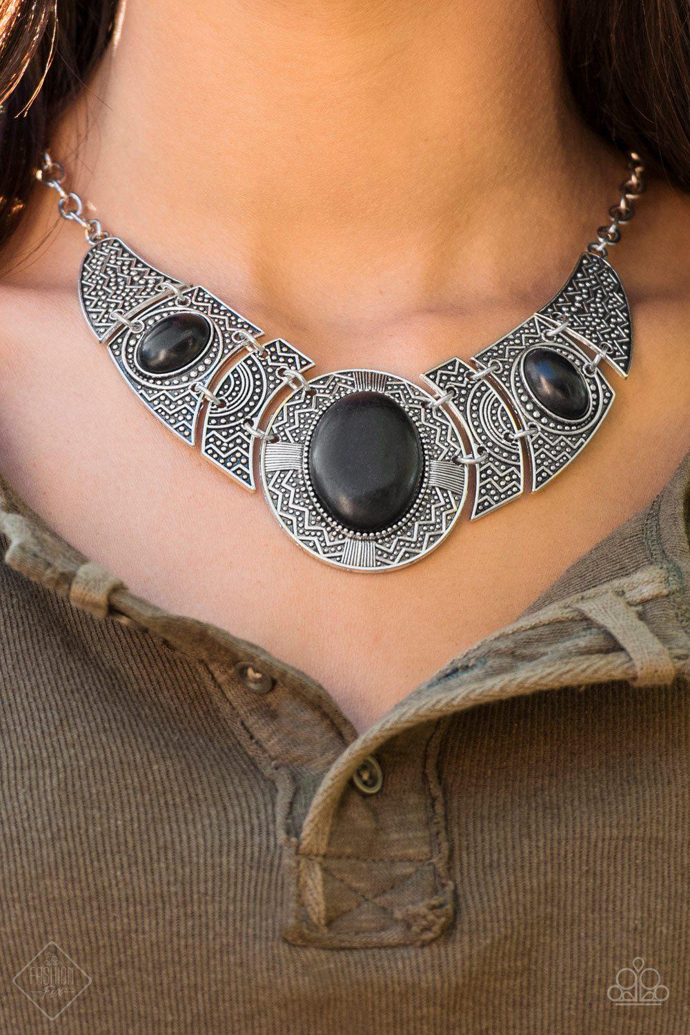 Leave Your Landmark Silver and Black Stone Necklace - Paparazzi Accessories- lightbox - CarasShop.com - Paparazzi Jewelry by Cara Jewels