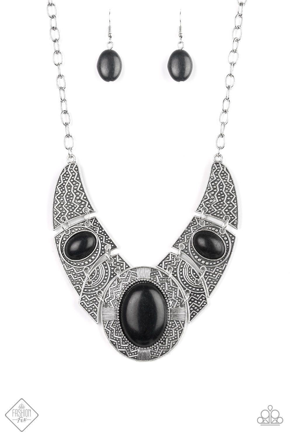 Leave Your Landmark Silver and Black Stone Necklace - Paparazzi Accessories- on model - CarasShop.com - Paparazzi Jewelry by Cara Jewels