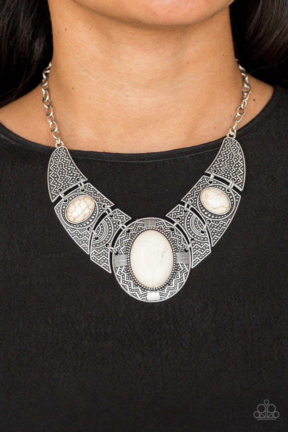 Leave Your Landmark Silver and White Stone Necklace - Paparazzi Accessories- lightbox - CarasShop.com - Paparazzi Jewelry by Cara Jewels