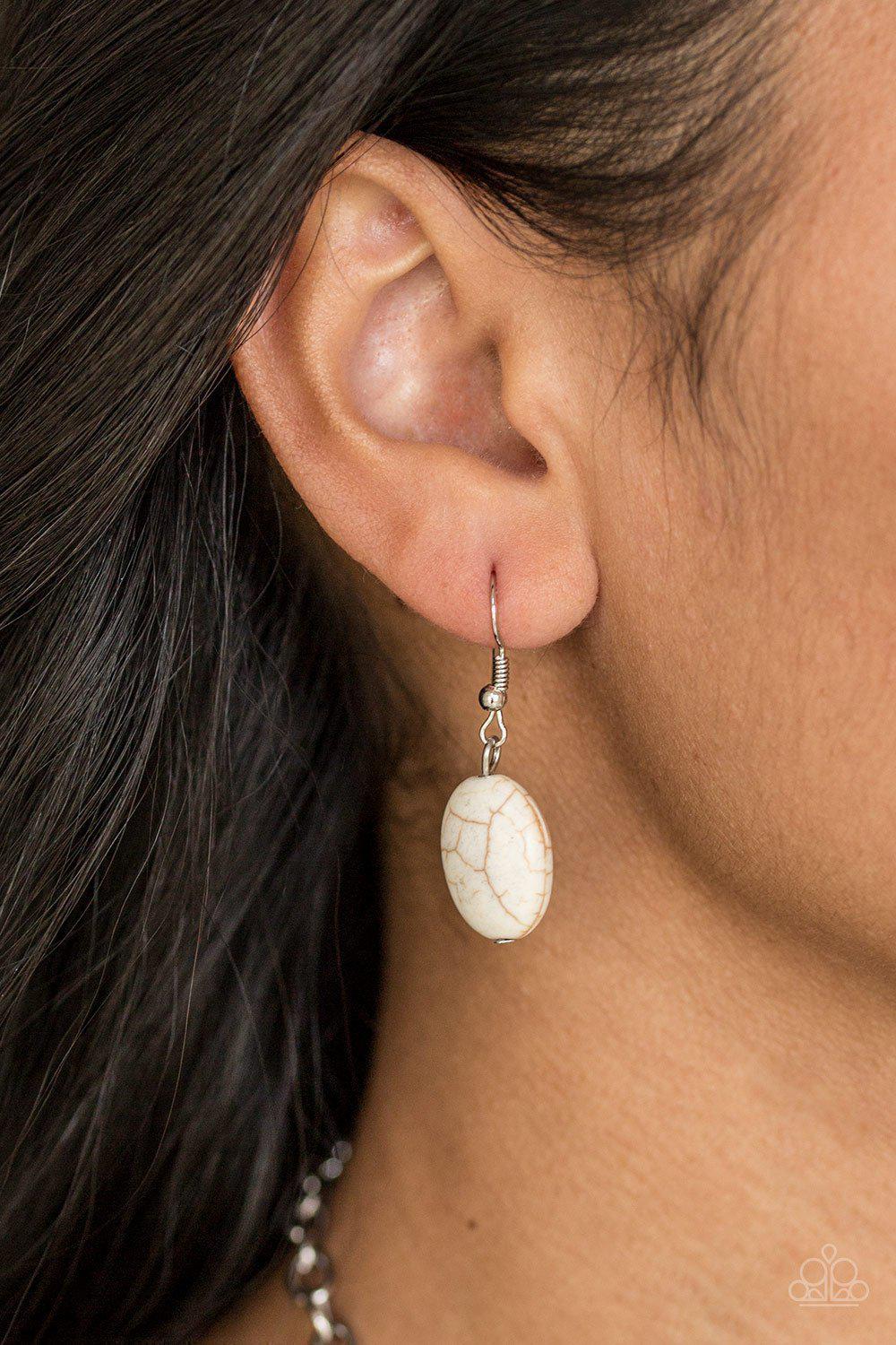 Leave Your Landmark Silver and White Stone Necklace - Paparazzi Accessories- on model - CarasShop.com - Paparazzi Jewelry by Cara Jewels