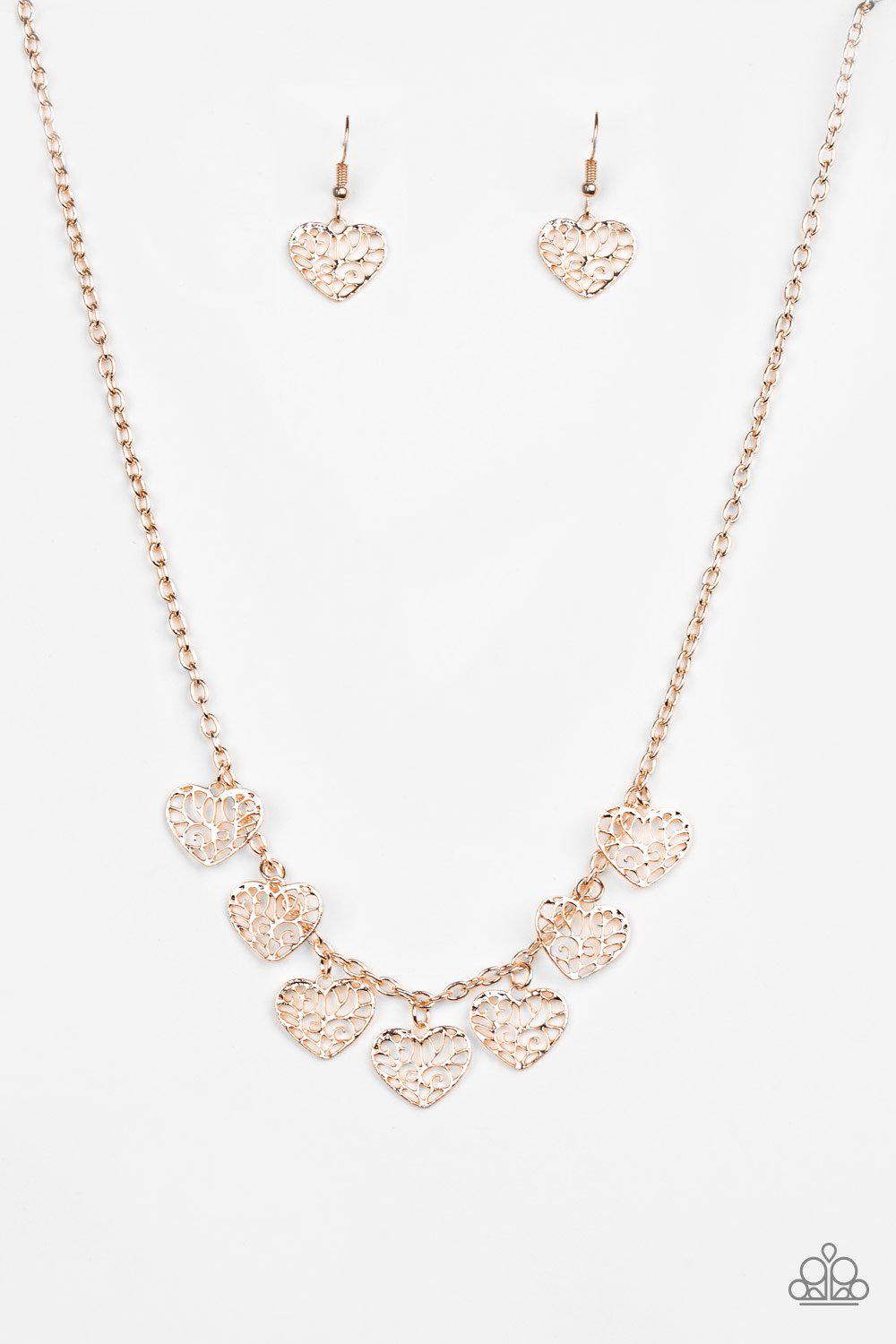 Less Is Amour Rose Gold Necklace - Paparazzi Accessories - free matching earrings -CarasShop.com - Paparazzi Jewelry by Cara Jewels