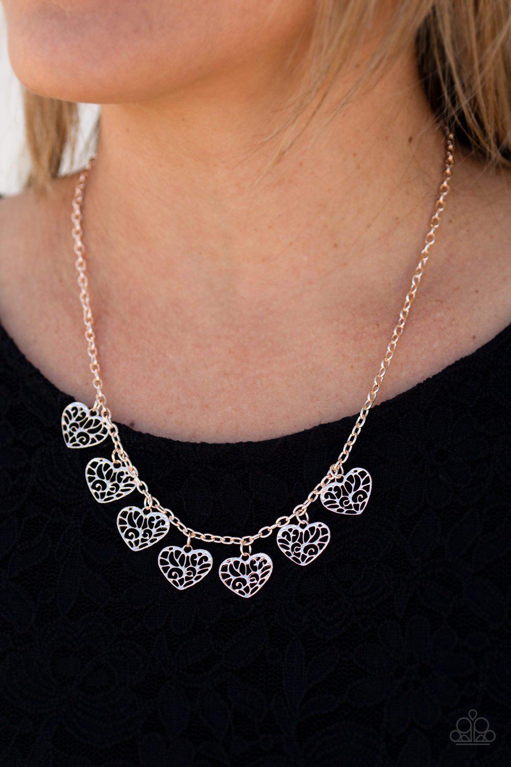 Less Is Amour Rose Gold Necklace - Paparazzi Accessories- lightbox - CarasShop.com - Paparazzi Jewelry by Cara Jewels